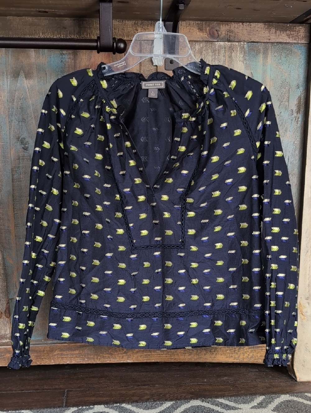 J.Crew Point Sur Crop Blouse Metallic Arrow Lace Detail - Women's Large